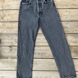 AGOLDE 90s Pinch Waist Jeans High Rise Straight Leg Black Wash Organic Cotton 25